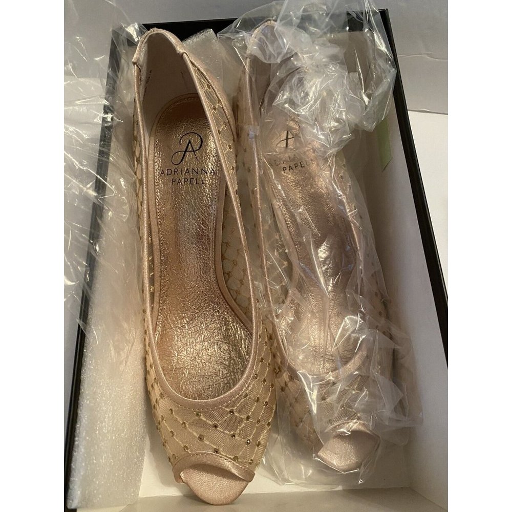 Adrianna Papell Jamie Peep-Toe Gold Heels Wedding Special Occasion Holidays 9M